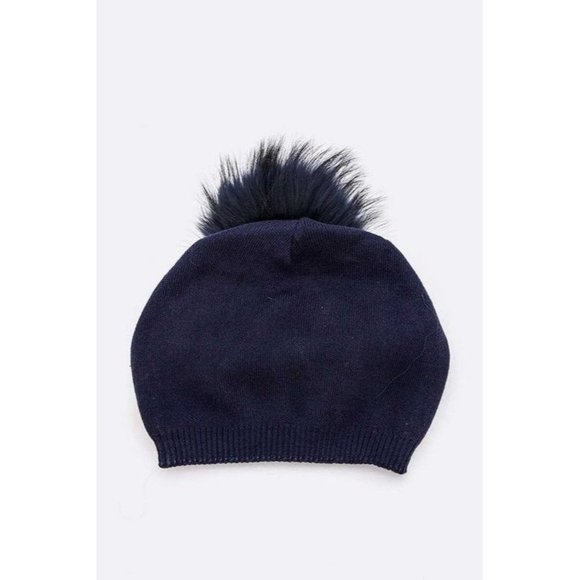 Raccoon Fur Pom Cashmere Blend Slouchy Beanie